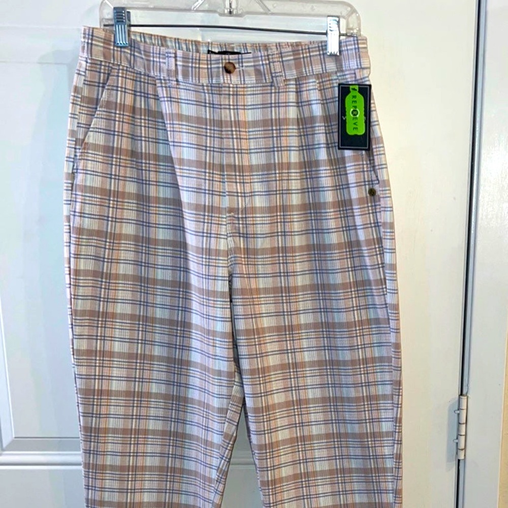 Volcom Plaid Straight Leg Pants - Tan and White